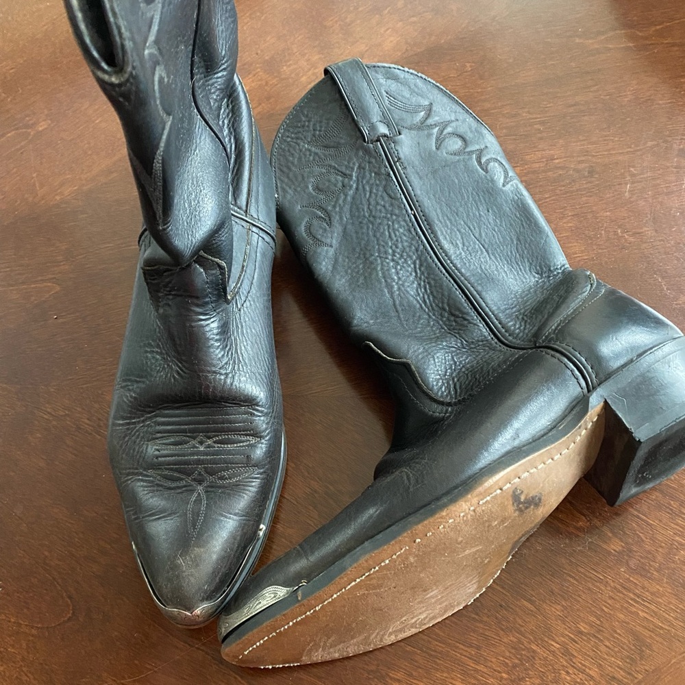 Black leather cowboy boots - Mens 9D
